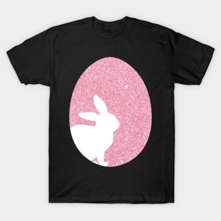 Easter Bunny Silhouette in Pastel Pink Faux Glitter Easter Egg T-Shirt